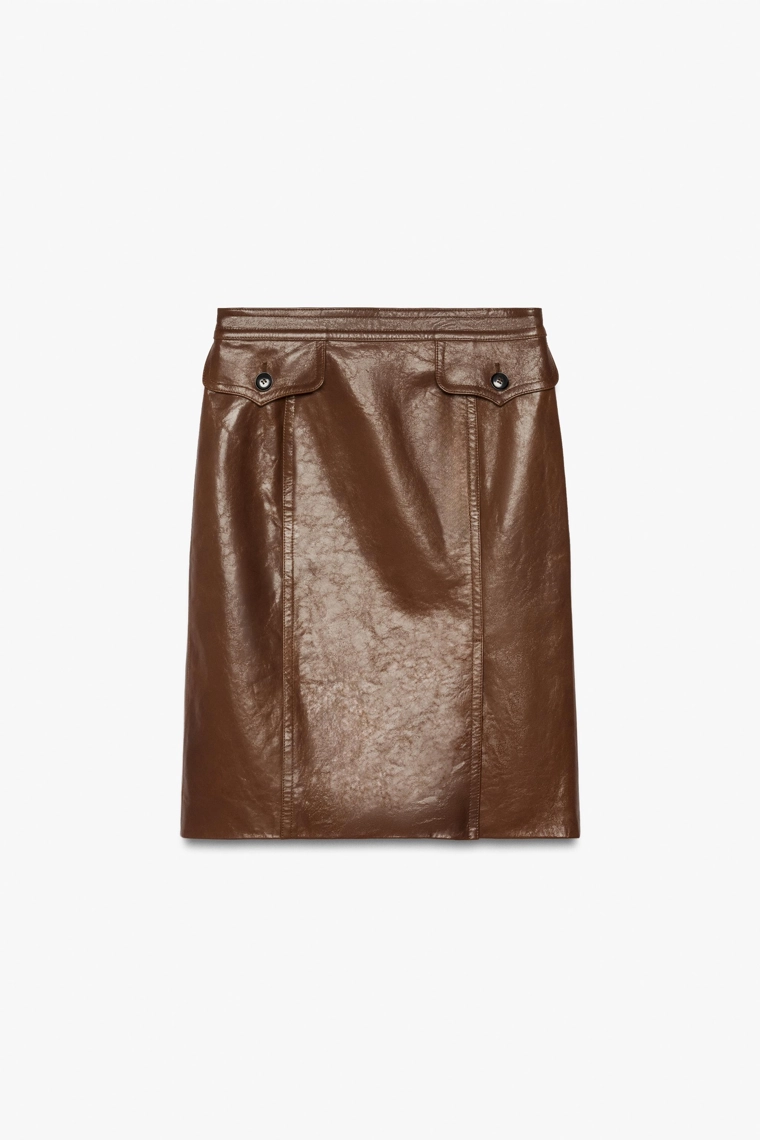 Юбка миди из 100% кожи с карманами zw collection