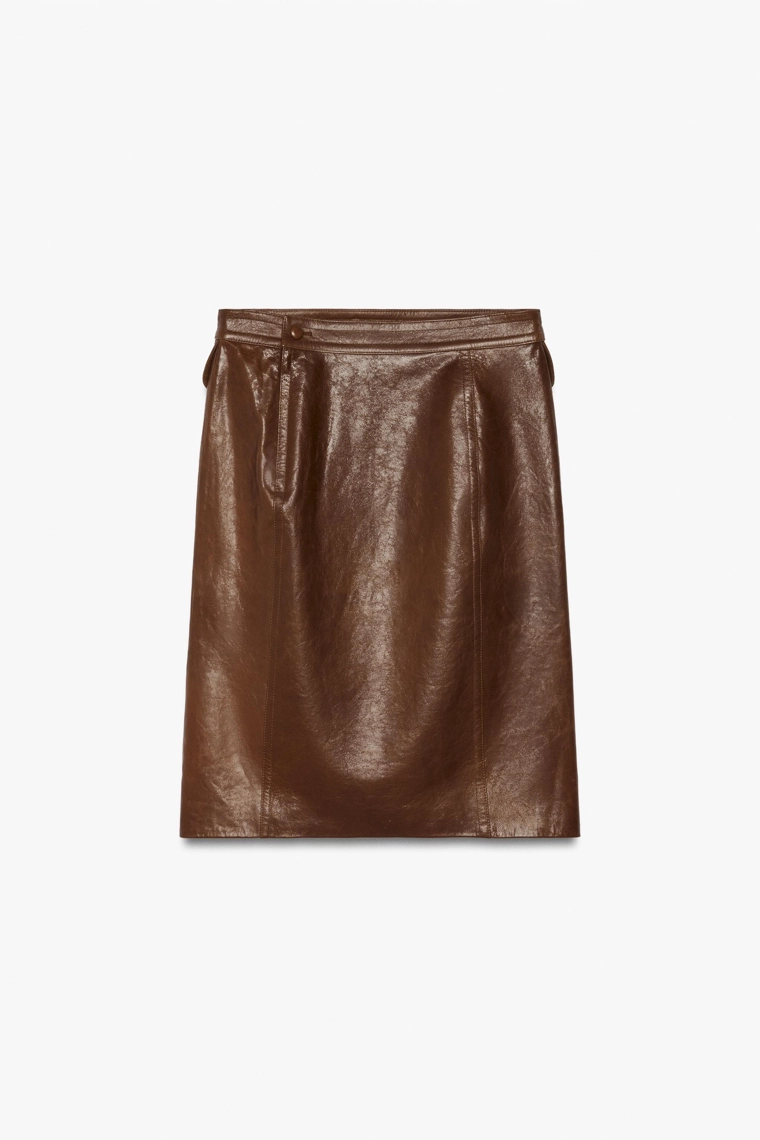 Юбка миди из 100% кожи с карманами zw collection
