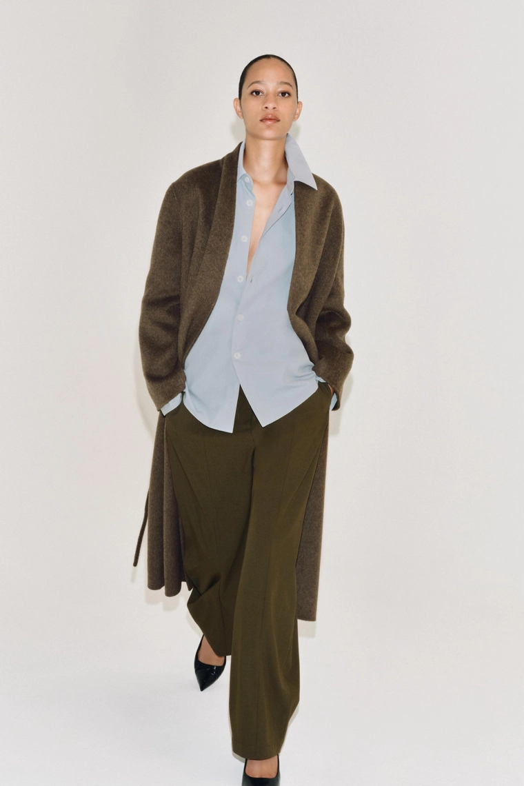 Пальто на поясе из шерстяной смеси zw collection