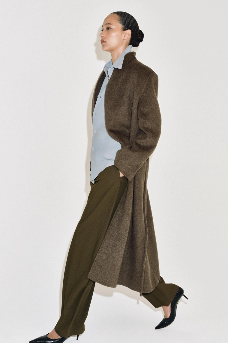 Пальто на поясе из шерстяной смеси zw collection