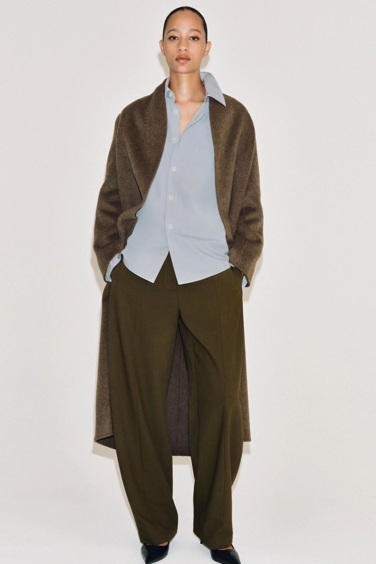 Пальто на поясе из шерстяной смеси zw collection