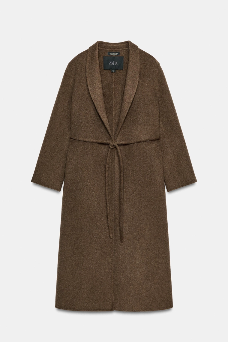 Пальто на поясе из шерстяной смеси zw collection