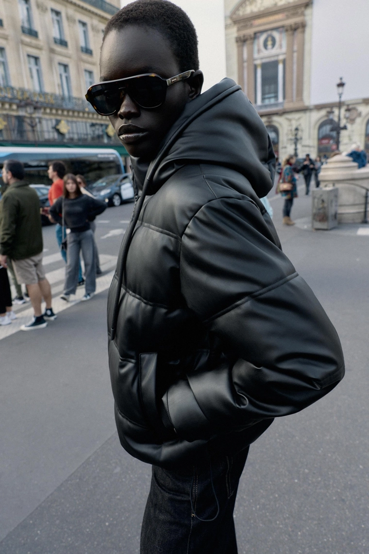 Ветрозащитный куртка-анорак из водоотталкивающего квилта из эко-кожи