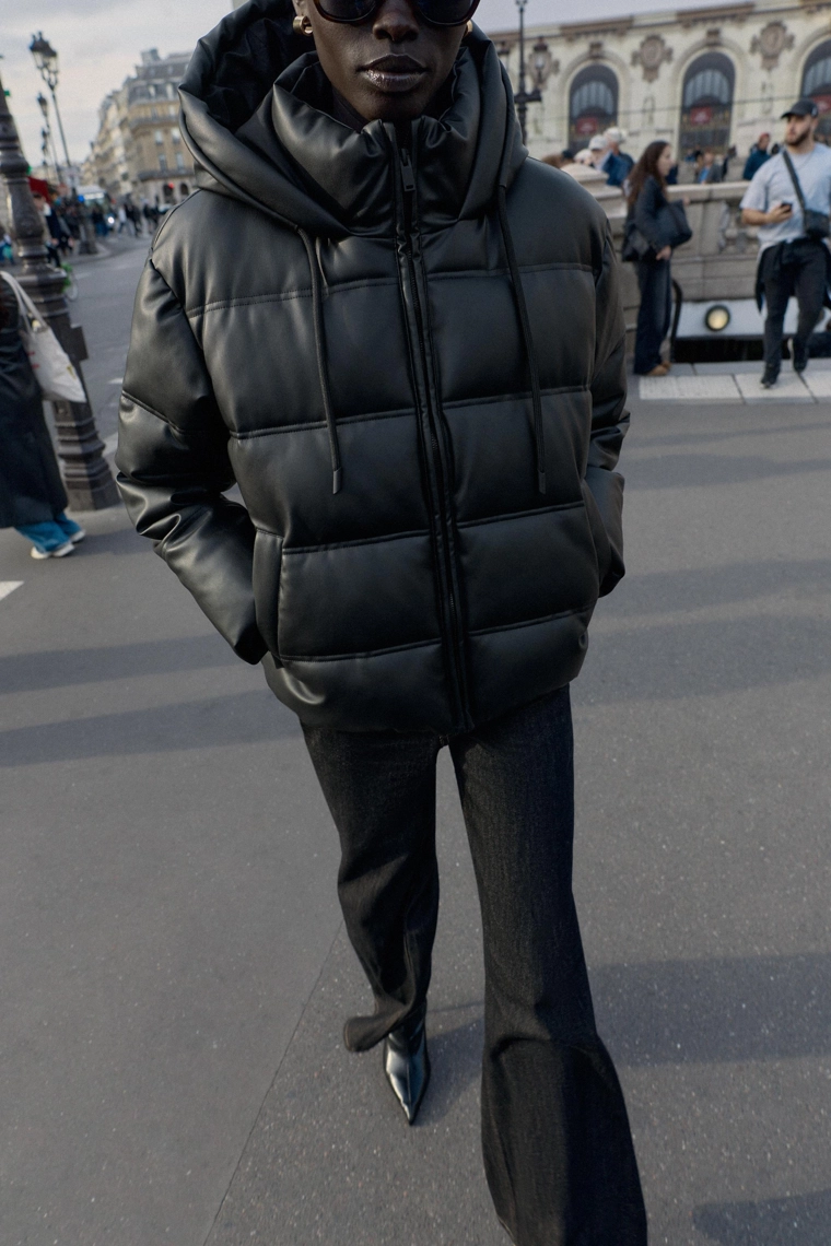 Ветрозащитный куртка-анорак из водоотталкивающего квилта из эко-кожи