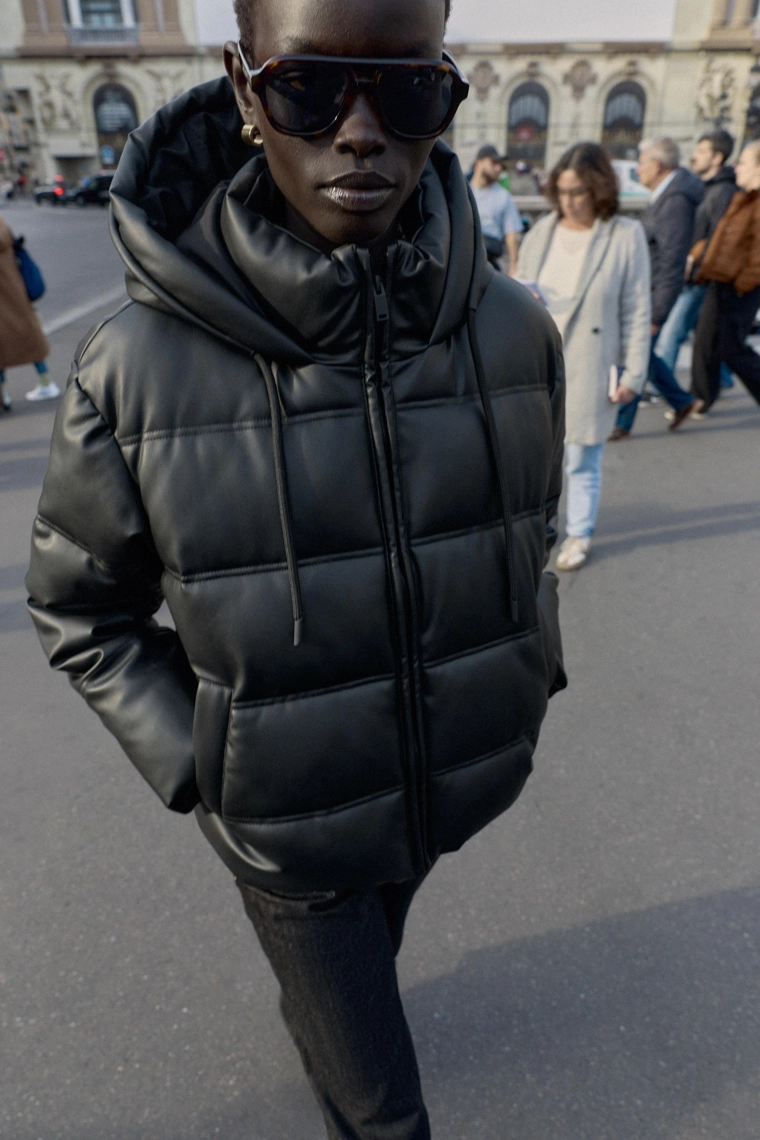 Ветрозащитный куртка-анорак из водоотталкивающего квилта из эко-кожи