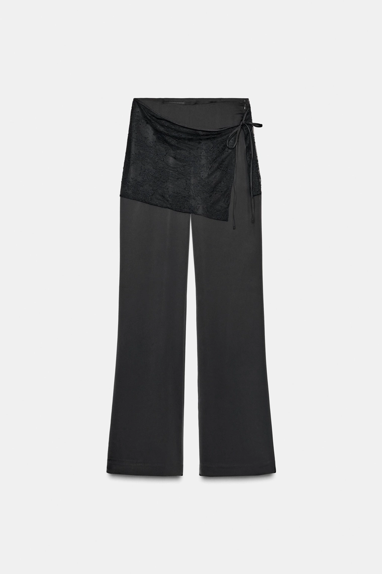Брюки-парео из атласа с кружевными деталями