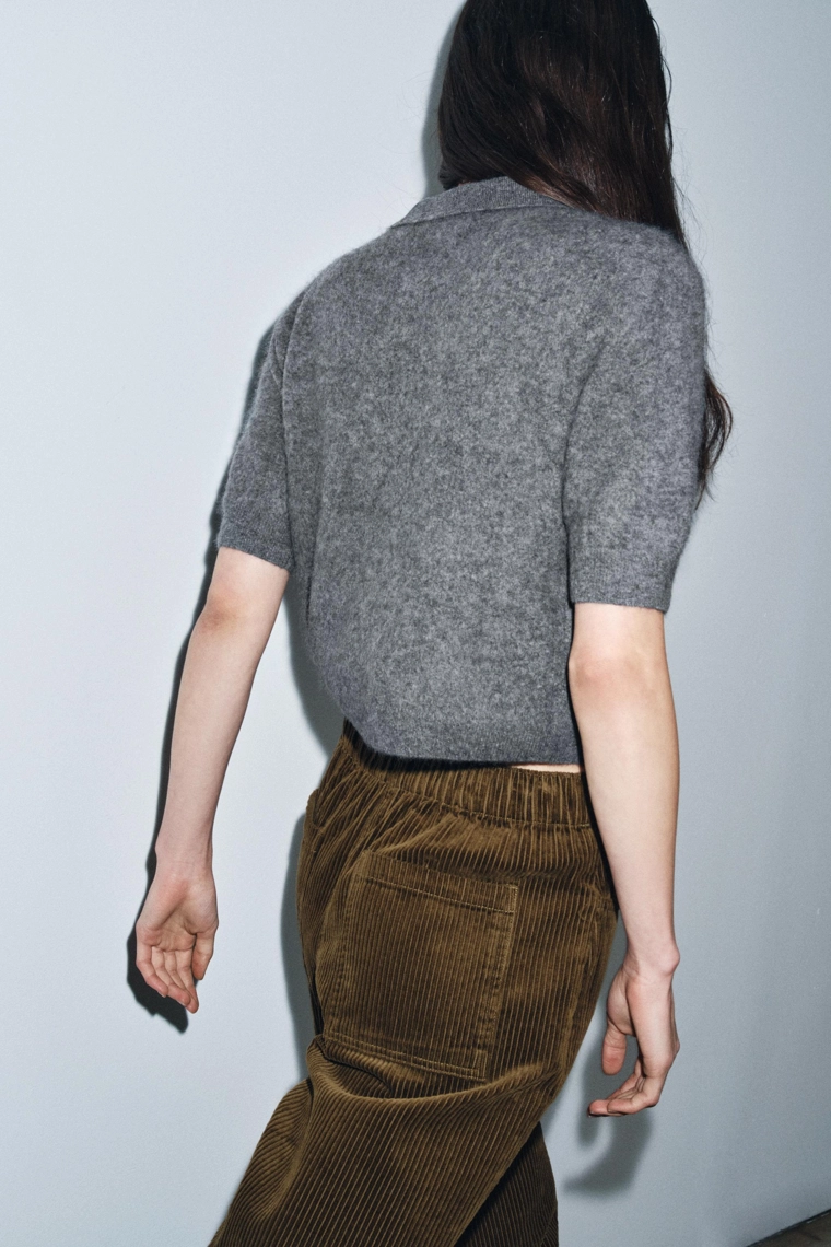 Кардиган-поло из 100% шерсти с короткими рукавами