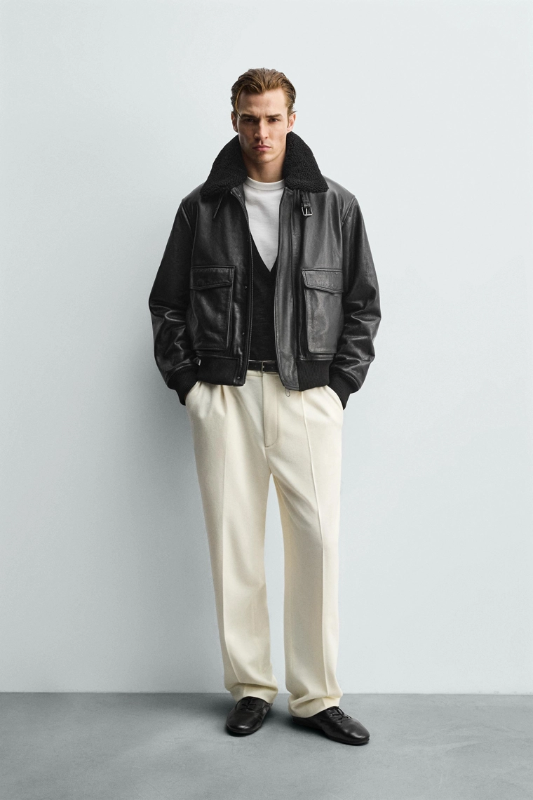 Кожаная куртка с контрастным воротником