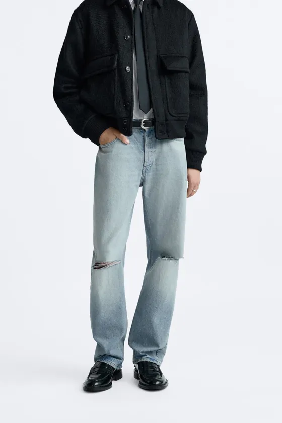 РВАНЫЕ ДЖИНСЫ ПРЯМОГО КРОЯ