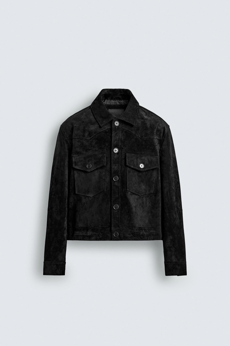 Укороченная кожаная куртка из замши