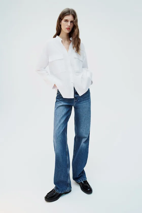 РУБАШКА ИЗ ПОПЛИНА С ВОРОТНИКОМ МАО