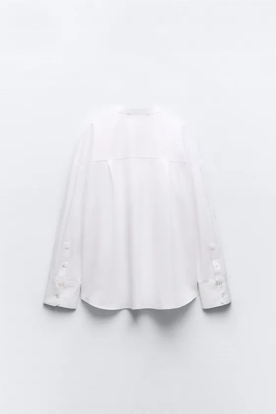 РУБАШКА ИЗ ПОПЛИНА С ВОРОТНИКОМ МАО