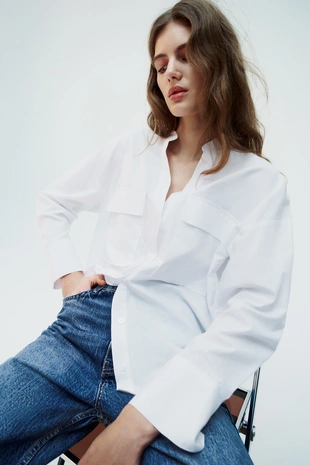 Рубашка из поплина с воротником мао- Заказать в России