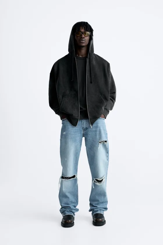 ХУДИ ИЗ ТКАНИ С ЭФФЕКТОМ ПОТЕРТОСТИ