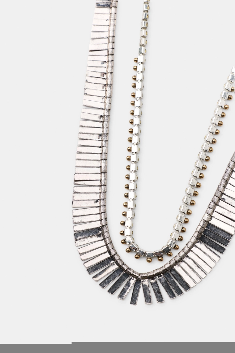 Набор из 2 металлических ожерелий с блестящими пластинами