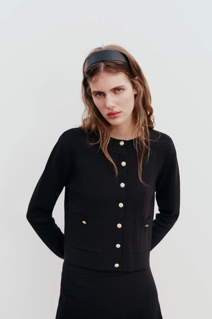 Кардиган с золотистыми пуговицами- Заказать в России