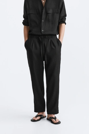 Брюки-джоггеры из 100% льна