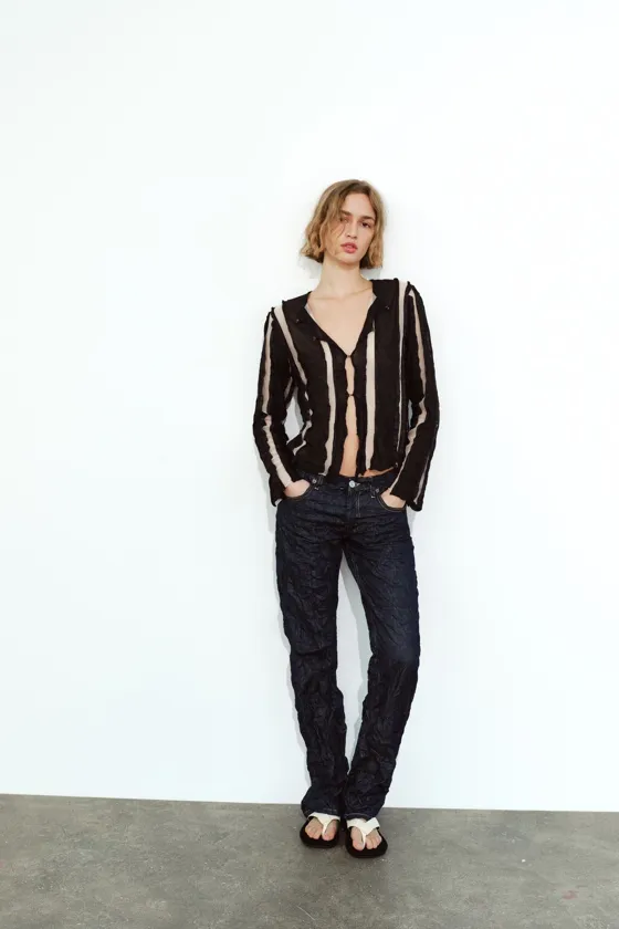 КАРДИГАН КОНТРАСТНОЙ ВЯЗКИ ИЗ ОРГАНЗЫ