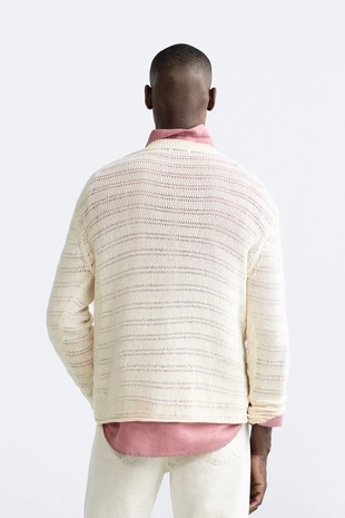 Свитер с рельефным ажурным узором- Заказать в России