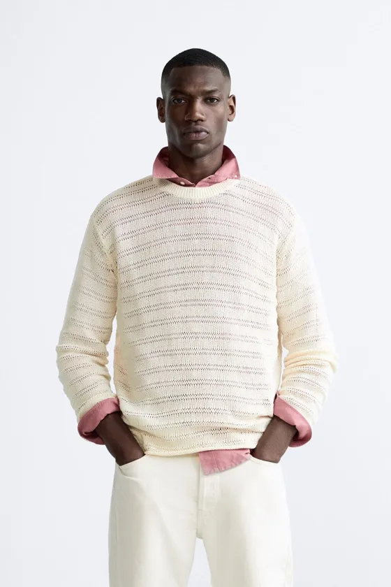 СВИТЕР С РЕЛЬЕФНЫМ АЖУРНЫМ УЗОРОМ