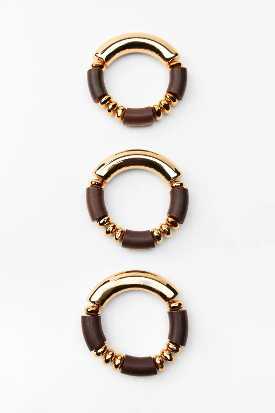 НАБОР ИЗ 3 ЭЛАСТИЧНЫХ ДЕРЕВЯННЫХ БРАСЛЕТОВ