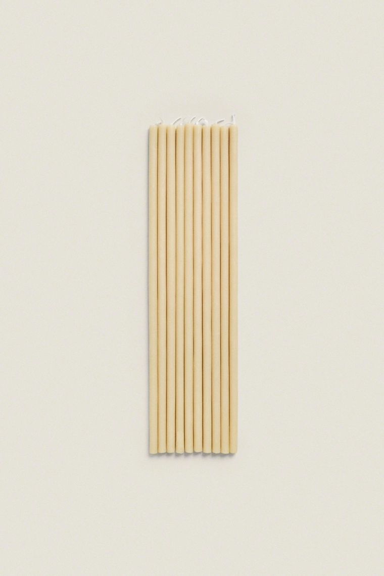 Набор тонких декоративных цилиндрических свечей (набор из 10 штук)