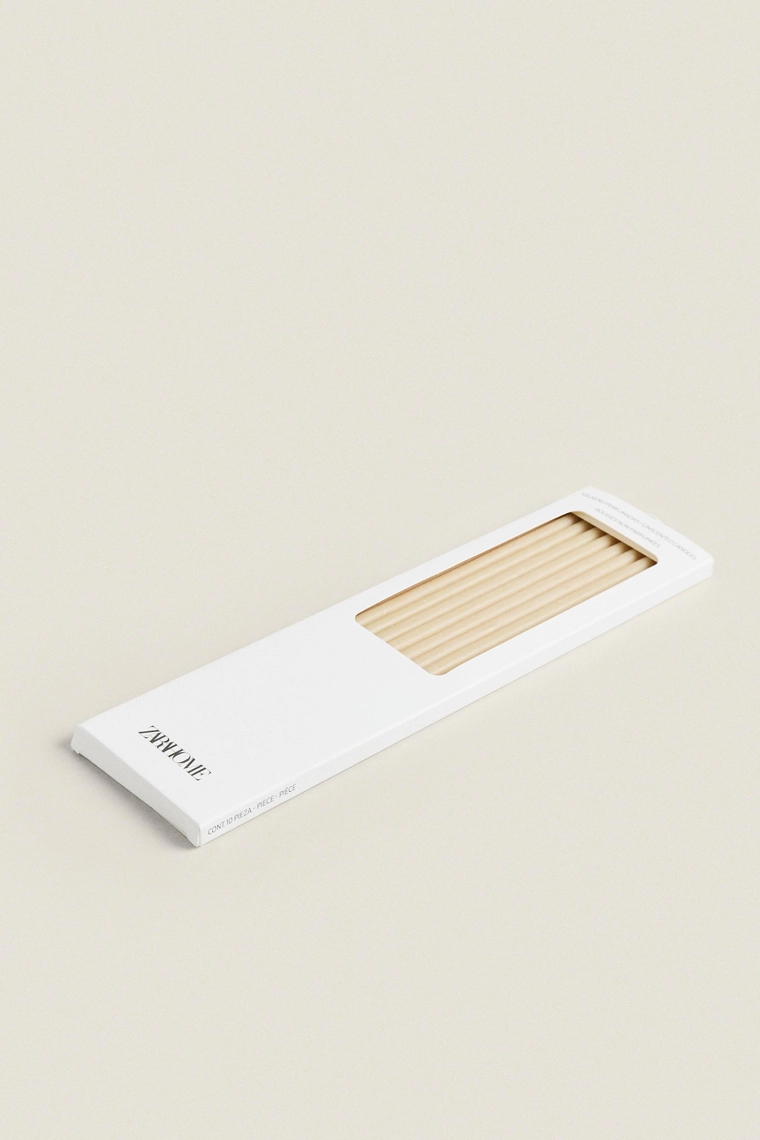 Набор тонких декоративных цилиндрических свечей (набор из 10 штук)