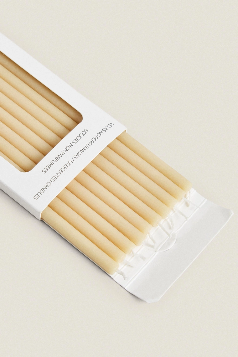 Набор тонких декоративных цилиндрических свечей (набор из 10 штук)