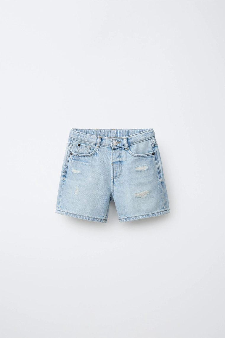 Джинсовые шорты бермуды свободного кроя с потертостями