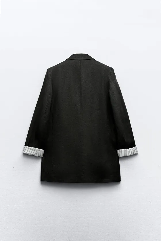 БЛЕЙЗЕР ИЗ СМЕСОВОГО ЛЬНА БЕЗ ЗАСТЕЖКИ С ПОДВОРАЧИВАЕМЫМИ РУКАВАМИ