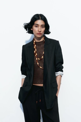 Блейзер из смесового льна без застежки с подворачиваемыми рукавами