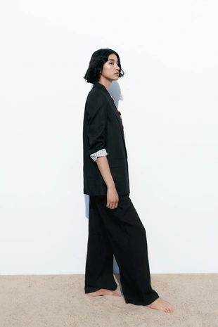 Блейзер из смесового льна без застежки с подворачиваемыми рукавами