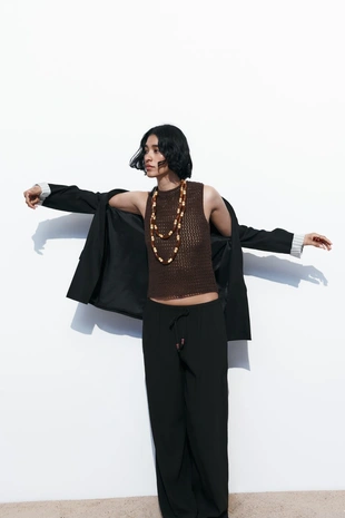 Блейзер из смесового льна без застежки с подворачиваемыми рукавами