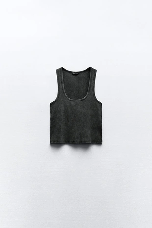 Кроп-топ из ткани в рубчик с эффектом потертости- Заказать в России