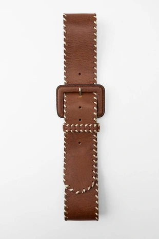 Кожаный ремень с декоративной строчкой- Заказать в России