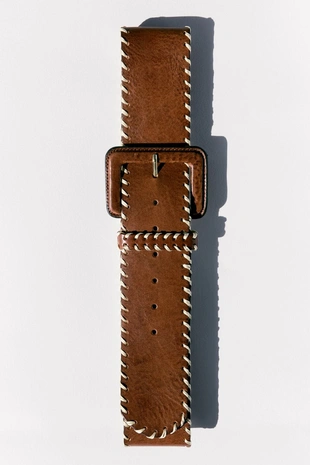 Кожаный ремень с декоративной строчкой- Заказать в России