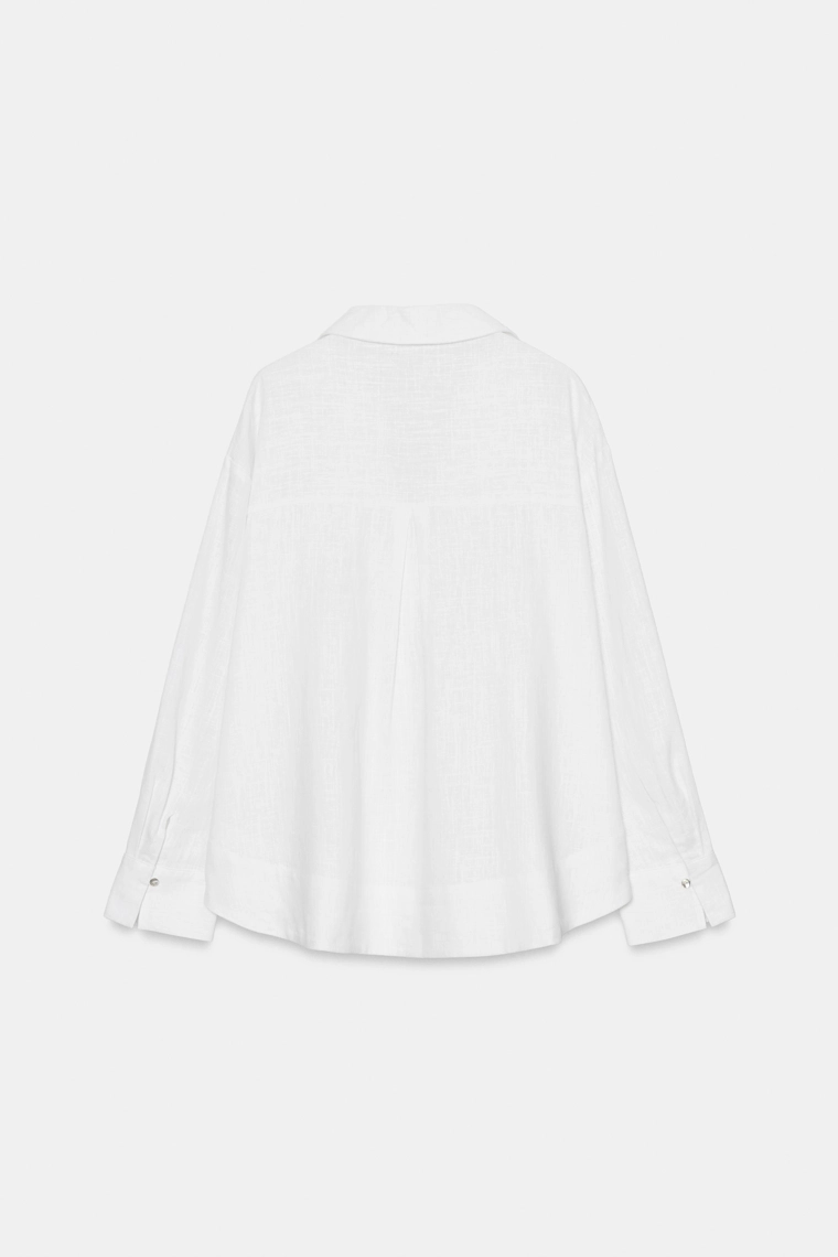 Блузка из льняно-хлопковой смеси с воротником-поло