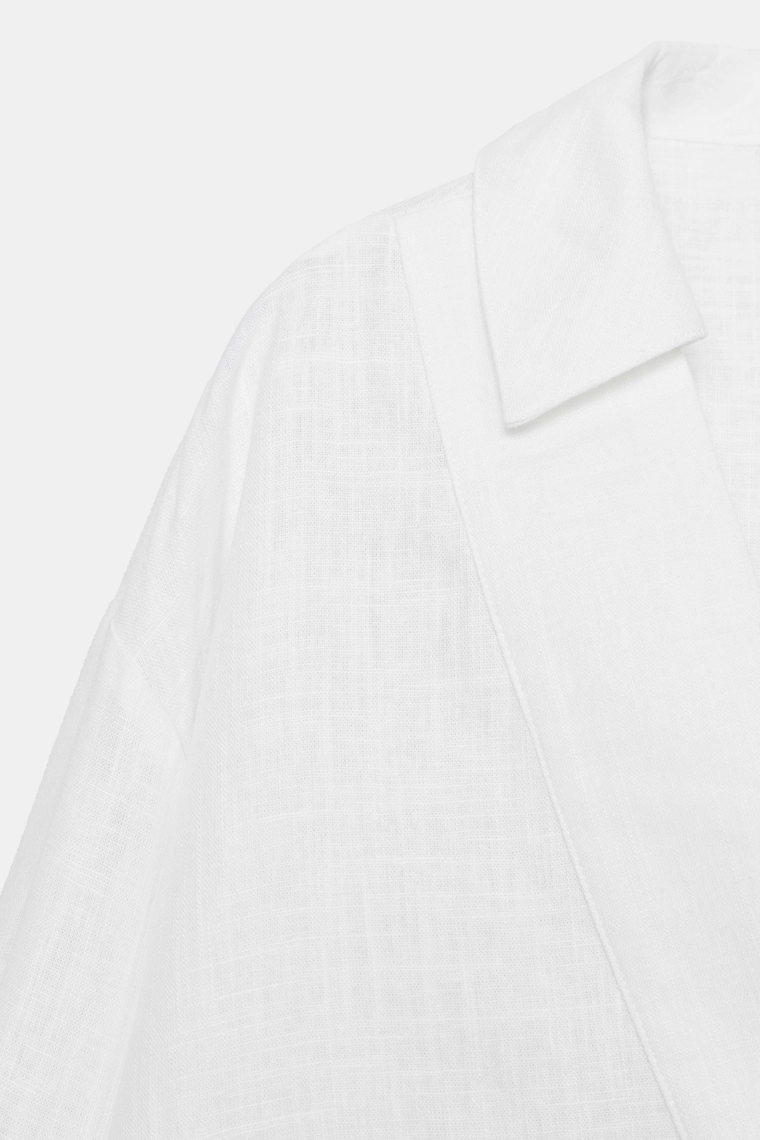 Блузка из льняно-хлопковой смеси с воротником-поло