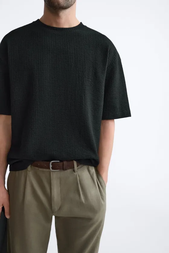 ФУТБОЛКА ИЗ ТКАНИ В МЕЛКУЮ ПОЛОСКУ