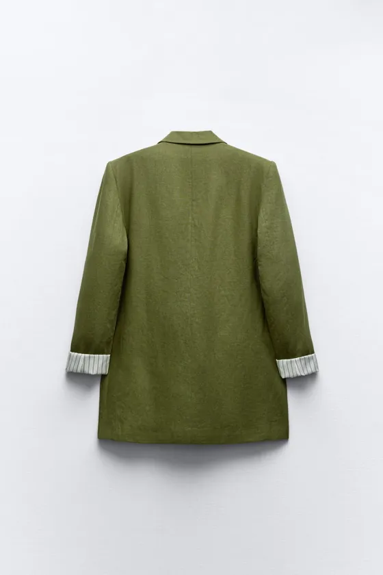 БЛЕЙЗЕР ИЗ СМЕСОВОГО ЛЬНА БЕЗ ЗАСТЕЖКИ С ПОДВОРАЧИВАЕМЫМИ РУКАВАМИ