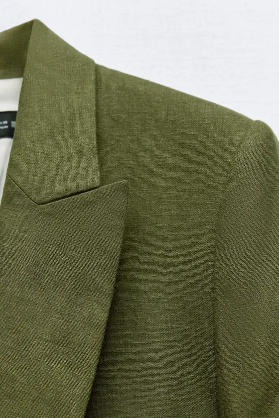 БЛЕЙЗЕР ИЗ СМЕСОВОГО ЛЬНА БЕЗ ЗАСТЕЖКИ С ПОДВОРАЧИВАЕМЫМИ РУКАВАМИ