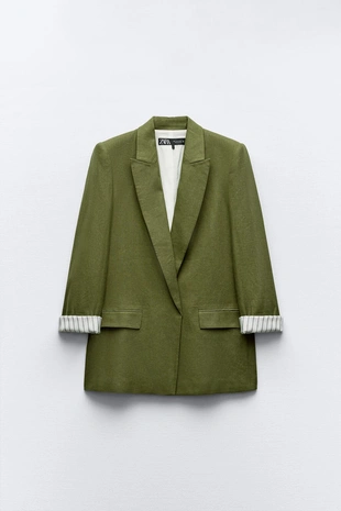 Блейзер из смесового льна без застежки с подворачиваемыми рукавами