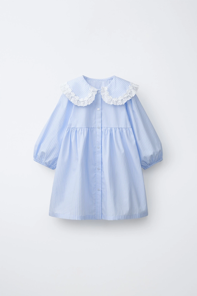 Платье с вишивкой и воротником питера пэна из поплина