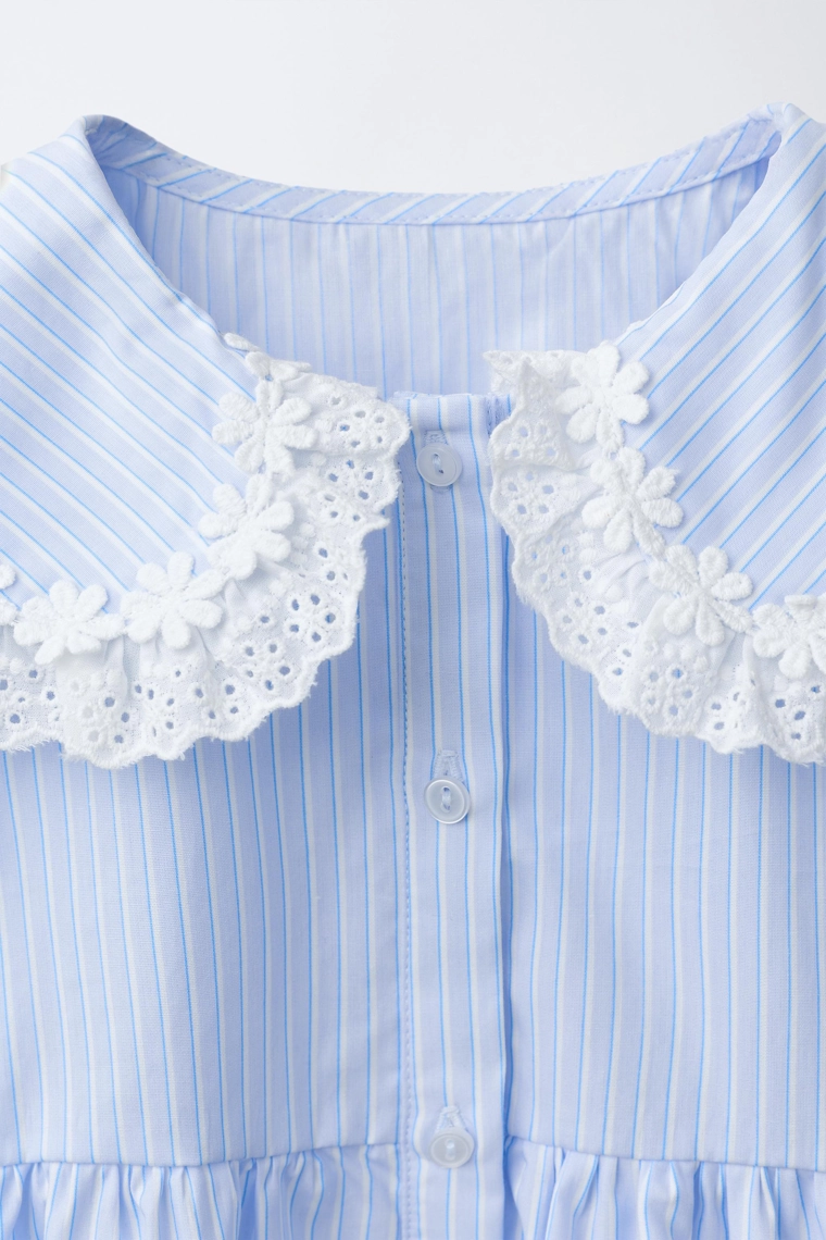 Платье с вишивкой и воротником питера пэна из поплина