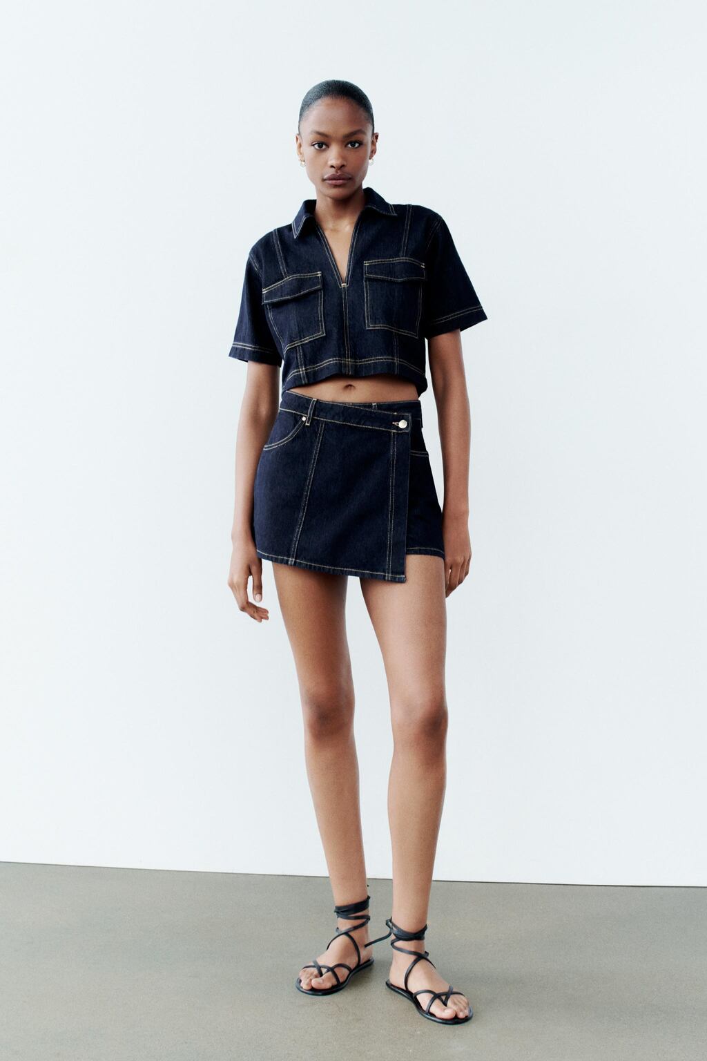 Zara Укороченная джинсовая рубашка z1975 - Цвет синий - blue
