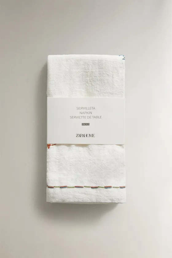 хлопчатобумажные салфетки с морской вышивкой в упаковке по 2 штуки