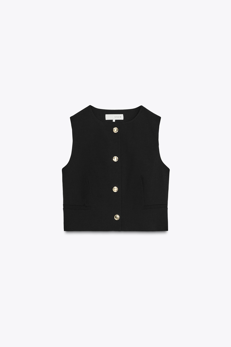 Укороченный жилет с золотыми пуговицами