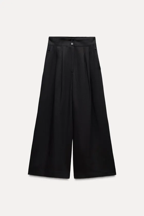 БРЮКИ ИЗ СМЕСОВОГО ЛЬНА С ЗАЩИПАМИ — ZW COLLECTION