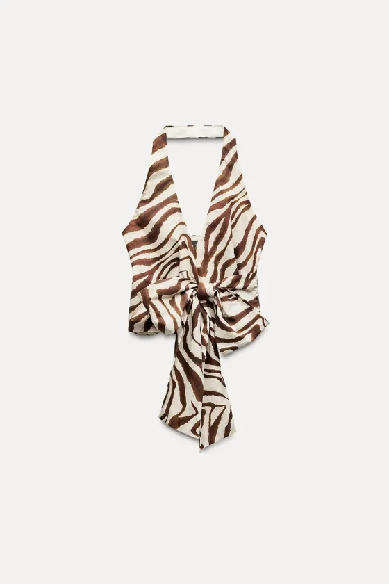 Zara Топ на запáхе с принтом - Цвет зебра - zebra | 4772/138