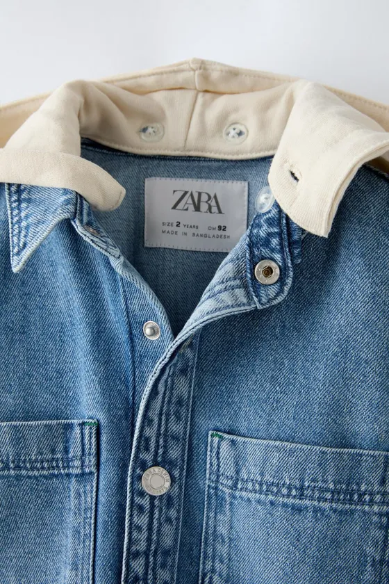 КОМБИНИРОВАННАЯ ДЖИНСОВАЯ КУРТКА-РУБАШКА С КАПЮШОНОМ